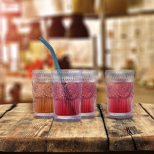 Relaxdays Lot de 4 Verres avec Motif, 400 ML, Vintage, Bord doré, jus Fruits, lavables Lave-Vaisselle, Transparents - Nail Gallerys