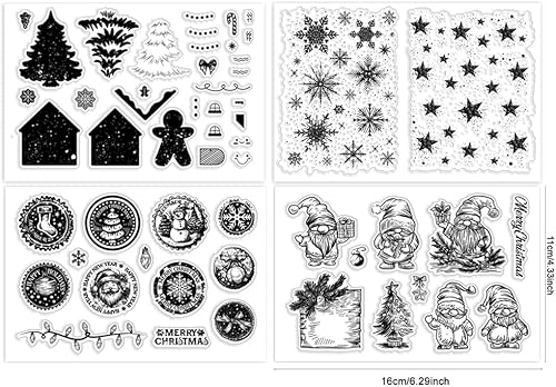 PH PandaHall 30pcs Tampons Transparents Joyeux Noël Fabrication de Cartes Tampon en Silicone pour Décoration D'Album Étoile Flocon de Neige Tampon en Caoutchouc de Noël pour Journal - Nail Gallerys