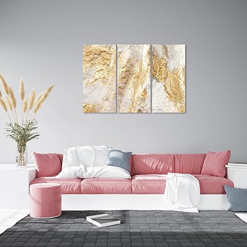 AREDE Lot de 3 Affiches murales Multi Panneaux Blanc et Or | 90 x 60 cm | Tableau Art Décoration Murale pour la Maison, le Bureau, le Salon, la Chambre à coucher - Prête à être accrochée - Nail Gallerys