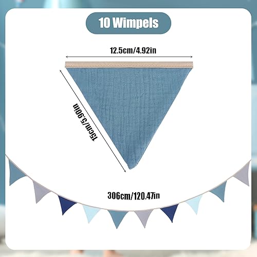 Xialvyu Guirlande de fanions en coton pour chambre d'enfant - En mousseline de coton - Guirlande de fanions en mousseline pour décoration de lit de maison, décoration murale de fête - Cadeau (bleu - Nail Gallerys