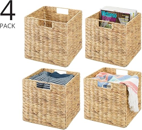 mDesign Lot de 4 paniers de rangement pliables en jacinthe d'eau - Panier de rangement idéal pour ranger des vêtements, des jouets ou des magazines - Motif osier - Naturel - Nail Gallerys