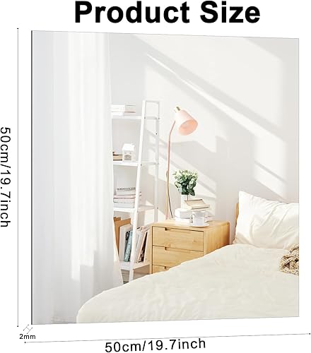 TSKDKIT Miroir autocollant 50 cm - Grand miroir mural carré sans cadre en verre HD pour salle de bain, porte d'armoire, salon, couloir (50 x 50 cm) - Nail Gallerys