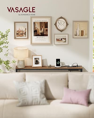 VASAGLE Table Console avec Multiprise, Bout de canapé, 15 x 100 x 80 cm, 1 Crochet, Montage Facile, pour Entrée, Salon, Marron Rustique et Noir d'encre LNT079K02 - Nail Gallerys