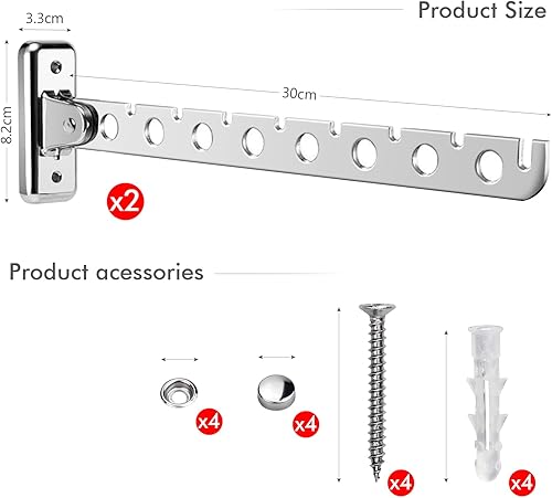 BLUESEABUY 2Pcs Porte Cintre Mural Étendoir Sechoir Linge Support de Séchage Rotation 90° Porte-Vêtements Pliable avec Vis et Chevilles pour Chambre Salon Balcon - Nail Gallerys