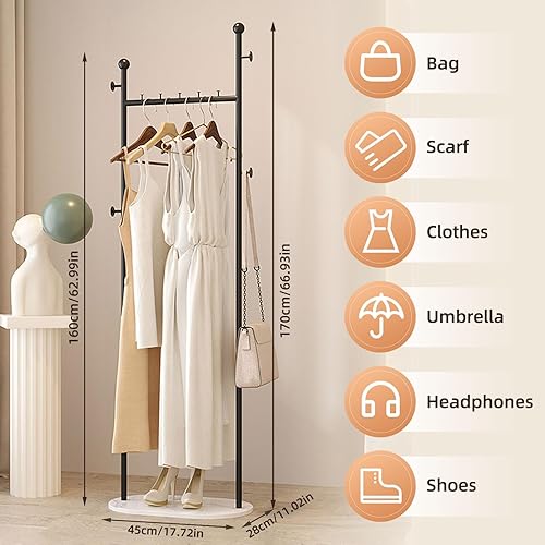 MMissll Métal Portemanteau sur Pieds pour Entrée Support à Coucher sur Pied avec 4 Crochet Penderie Vestiaire Portant à Vêtements avec Dalles de Roche Lourdes, jusqu'à 60 kg, 45x28x170CM (Doré) - Nail Gallerys