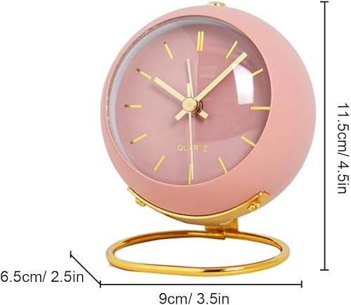 Reveil Analogique avec Lumière, Petit Réveil Rétro Silencieux, Réveil de Chevet Alarme Fort Étudiant, Réveil en Métal pour Chambre à Coucher, Cuisine, Bureau, Alimenté par Pile (Rose) - Nail Gallerys