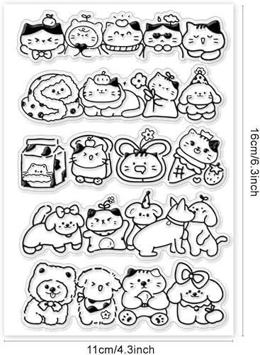 PH PandaHall Tampons Transparents Animaux Chats Tampon en Silicone Mignon Chien Tampon en Caoutchouc Dessin Animé Tampons Transparent Joli pour Scrapbooking Artisanat Journal Cartes Cadeaux 16x11cm - Nail Gallerys