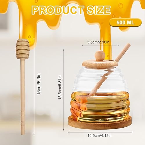 LOMUG Lawei Pot à miel en verre avec cuillère et couvercle, 300 ml, récipient à miel, boîte à miel, distributeur de miel, avec couvercle en bois, récipient en verre scellé, large ouverture - Nail Gallerys