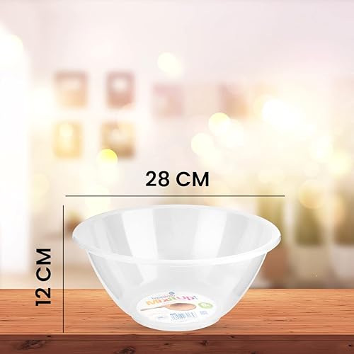 Homeshopa Bol mélangeur en plastique réutilisable de 5 litres, base antidérapante, compact et empilable, bol à salade pour la préparation des aliments, passe au lave-vaisselle, 28 cm, transparent - Nail Gallerys