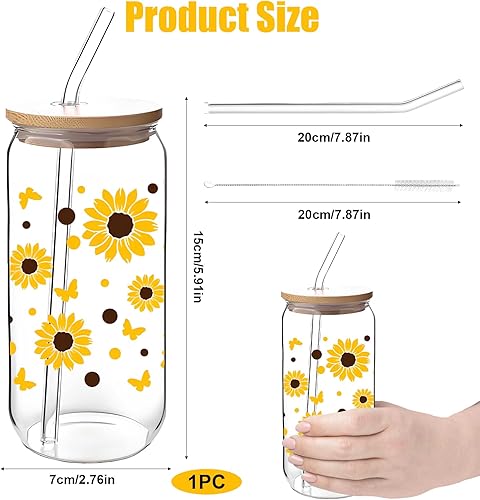 filheraze Verre Avec Couvercle et Paille, Élégant Gobelet en Verre de 16 oz Avec Couvercle et Paille, Beau Motif Chrysanthème, Canette, Polyvalent pour Le Café, Les Cocktails et Plus Encore - Nail Gallerys