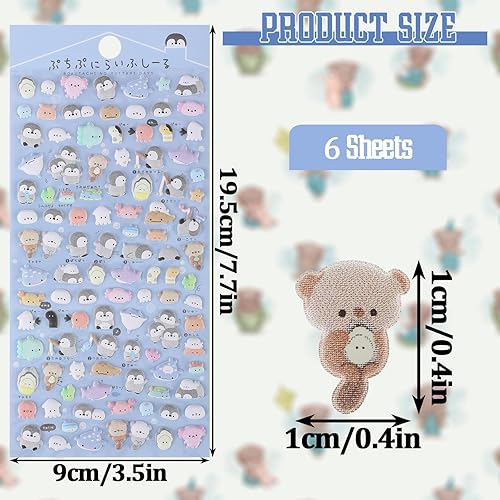 Lot de 600 autocollants 3D Puffy - 6 feuilles de mini autocollants mignons pour enfants - Animaux Kawaii - Autocollants 3D pour enfants - Imperméables - Petits autocollants pour coques de téléphone - Nail Gallerys