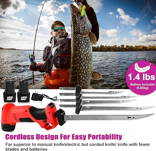 HYQNG Couteau à fileter Le Poisson électrique, Couteau à Filet sans Fil, Couteau à trancher Le Poisson, Couteau à découper avec 4 Lames alternatives antiadhésives revêtues de Ti-Nitride S.S. - Nail Gallerys