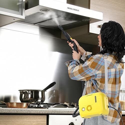 FANTASK Nettoyeur vapeur 1500 W avec 10 accessoires et ceinture, pression de vapeur : 3 bar, temps de chauffe : 15 s, température : jusqu'à 180 °C, réservoir : 1000 ml (jaune) - Nail Gallerys