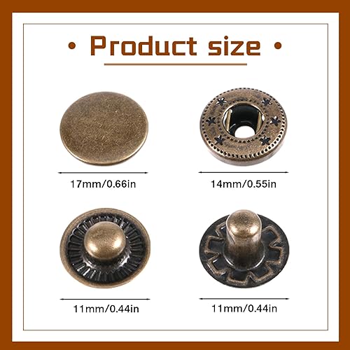 Lot de 24 boutons pression en cuir robuste de 17 mm, kit de boutons-pression en cuir avec 4 outils de fixation en métal pour vêtements, vestes, jeans, toile (laiton antique) - Nail Gallerys