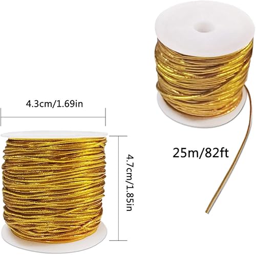 3 Rouleaux de Cordons élastiques métalliques Tinsel, maxin 82 Verges / 246 Pieds Cordons élastiques pour la décoration, l'artisanat, Les Perles, la Fabrication de Bijoux, (2 Or et 1 Argent) - Nail Gallerys