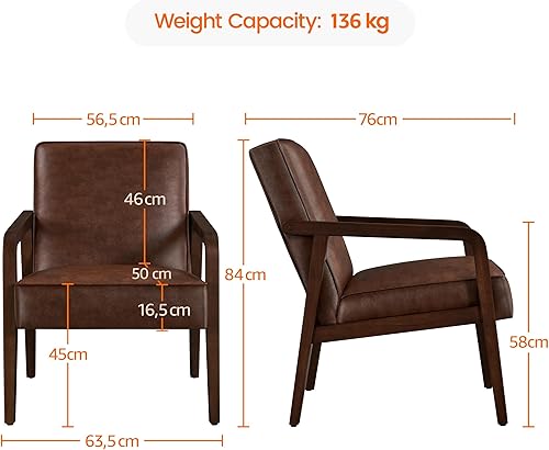 Yaheetech Fauteuil Salon Confortable Cadre Métal Fauteuils et Chaises pour Salon Siège Bien Rembouré 1/Marron - Nail Gallerys
