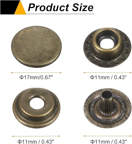 sourcing map Lot de 60 boutons pression 17 mm en alliage pour sacs, cuirs, bateaux, toile, bronze - Nail Gallerys