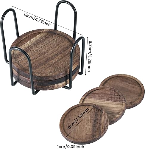 Kssvzz Dessous de Verre Bois, Lot de 6 sous Verre en Bois avec Support, Antidérapants sous Bock pour Boissons, Bars, Tasses - Nail Gallerys