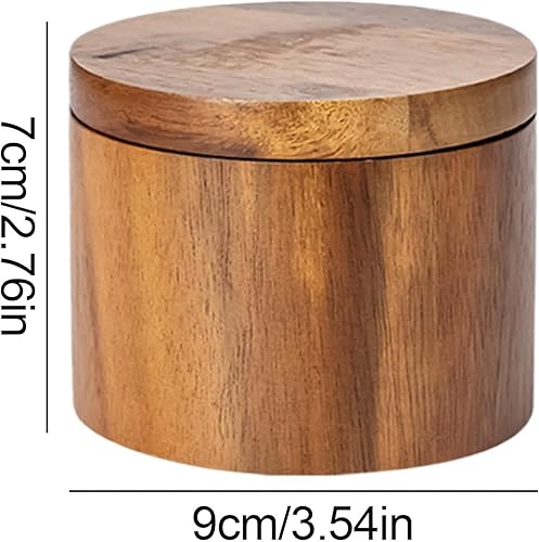 Ungtyb Boîte à sel au design élégant, boîte à sel en bois d'acacia, couvercle pivotant, boîte de rangement pour sel et poivre, 9 x 9 x 7 cm, pour sels, café, hôtel, restaurant, magasin, marron - Nail Gallerys