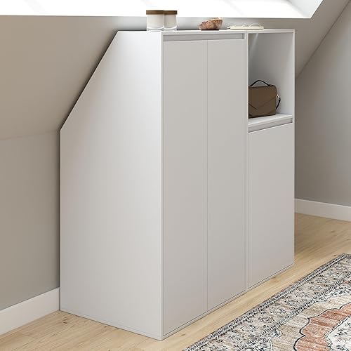 IDMarket - Ensemble armoires sous pente 2 portes + 1 porte et 1 niche TOMI blanc - Nail Gallerys