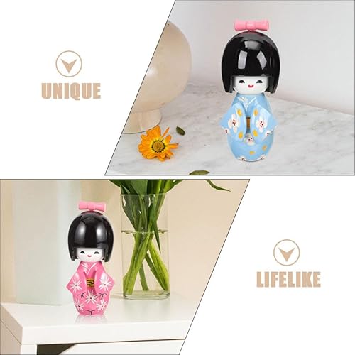 Cabilock 2 Pièces Poupée Japonaise Kimono Poupée Traditionnelle Kokeshis Poupée Figurines Folkloriques Asiatiques Kimono Fille Statue Asiatique Kabuki Figure pour Le Bureau À - Nail Gallerys