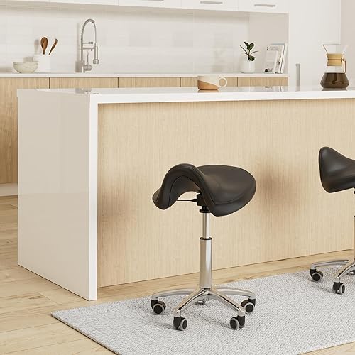 Physa Tabouret Fauteuil Siège de Coiffure à roulettes Noir Sorano SH-61 (Acier, revêtement : éco-Cuir, Hauteur du siège : 48,5-62,5 cm, 52 x 52 x 62,5 cm) - Nail Gallerys