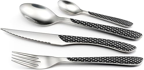 AMEFA - Ménagère 24 couverts de table pour 6 personnes - Eclat Géo - Acier inoxydable 18/0, Finition Brillante - Rouge et Blanc - Nail Gallerys