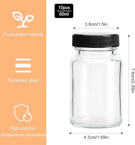 ZMDMAH Lot de 10 bouteilles à shot en verre à remplir - 60 ml - Petites bouteilles en verre avec couvercle - Mini bouteilles en verre avec étiquette - Utilisées pour le jus de fruits, le gingembre - Nail Gallerys