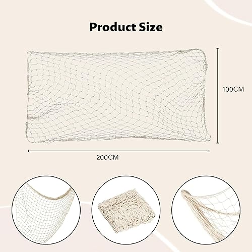 Hinapan 1 filet de pêche décoratif (200 x 100 cm), filet de coton naturel, style méditerranéen et nautique, pour les fêtes sur la plage, le salon et la chambre à coucher - Nail Gallerys