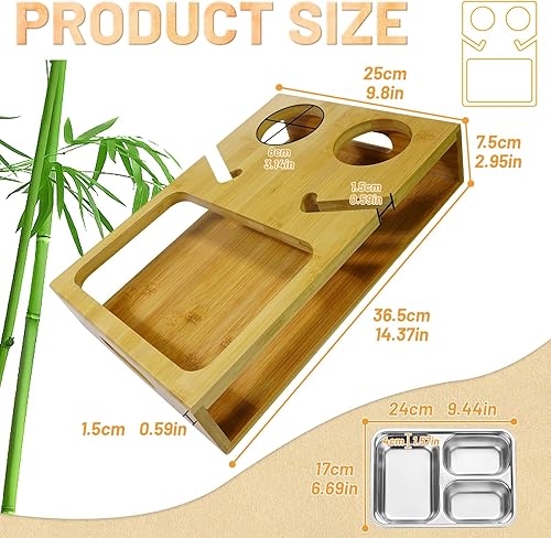 ALLILUYAA Canapé Bar, Plateau Canape avec Porte Boisson, Matériau en Bambou, avec Deux Bols à Collation en Acier Inoxydable, Plateau Snack Canapé pour les Salons, les Fêtes - Nail Gallerys