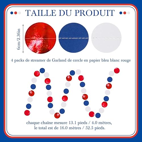 16m Guirlandes Décorations de Fête, Bleu Marine Rouge et Blanc à Pois Papier pour France fête Nationale, Remise des Diplômes, Festival Décor - Nail Gallerys