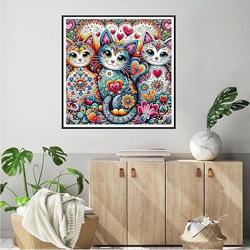 QQYRHN 5D DIY Chat de Dessin Animé Kits de Peinture Diamant, Complète Fleurs Diamond Painting pour Adulte Débutants, Broderie Art du Diamant, Décoration Murale Maison Peinture au Diamant Avec 30x30cm - Nail Gallerys
