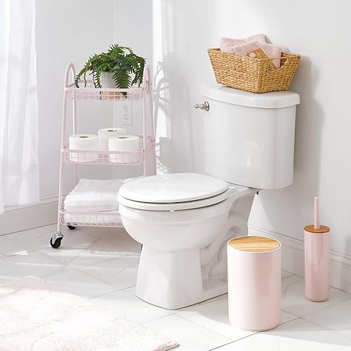 mDesign étagère de rangement mobile – chariot à roulettes en métal avec 3 étages – meuble rangement roulettes compact pour salle de bain, cuisine, bureau ou chambre – rose clair - Nail Gallerys