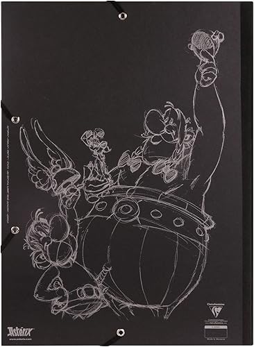 Clairefontaine 813013C - Un Carton à Dessins Fermeture Elastique A3+ 32,5x45 cm pour formats A4 et 24x32cm - motif ''Astérix Crayonnés'' face fond gris / dos fond noir - Nail Gallerys