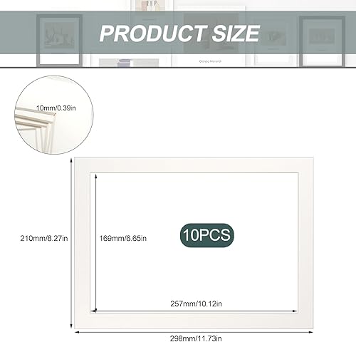 Passe-Partout 10 Pièces Passe Partout Cadre Passepartout Carton (Dimensions Extérieure: 21 x 29,7 cm/Dimensions Intérieures: 17 x 25,7 cm) Passe Partout pour Tableaux/Photos/Tirages d'art - Blanc - Nail Gallerys