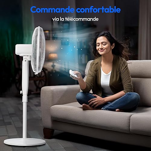 MEDION P21 SF Ventilateur sur pied avec télécommande (silencieux, 3 modes nuit nature oscillation, 3 vitesses, hauteur réglable jusqu’à 130 cm, oscillation, minuterie, MD12069) - Nail Gallerys