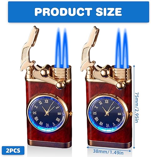 Lot de 2 briquets tempête : briquet jet en métal avec cadran créatif, rechargeable au gaz, briquet à bougie, cadeau pour homme avec boîte cadeau (sans gaz) - Nail Gallerys
