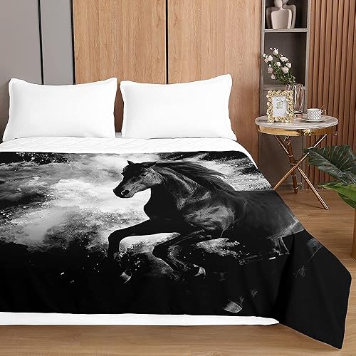 Surwin Couvre Lit Matelassé pour 1/2 Personnes,Impression Cheval 3D Dessus de Lit Réversible Couverture de Lit Doux Microfiber Jeté de Lit Couvre-lit Printemps Été (Cheval au Galop,200x230cm) - Nail Gallerys