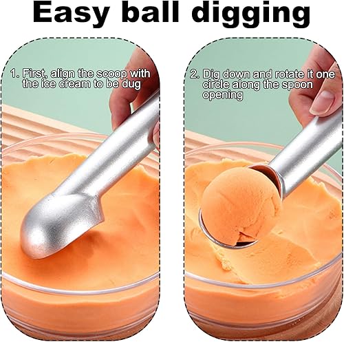 Cuillere a Glace,Cuillère à Glace,Cuillere Glace Boule,Boulier a Glace,Cuillere a Glace Professionnelle en Aluminium,Facile à Nettoyer,Cuillères Pour Glaces/Pâte à Biscuits/Sorbet/Amande(Argent) - Nail Gallerys