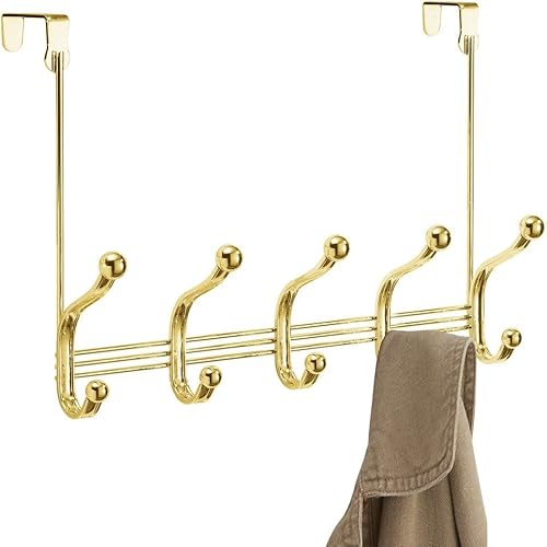 iDesign Porte-manteau York Lyra avec 5 crochets doubles, porte-manteau pour vestes, écharpes, sacs, serviettes, etc. en métal doré, 39,37 x 13,34 x 27,94 cm - Nail Gallerys