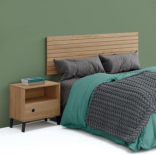 Muebles Pitarch | Tête de Lit Double 150 Moderne Industrielle, Lattes Sérigraphiées, Chêne Gold, 50x160x1,6 cm, Chambre de Mariage, Collection Camila - Nail Gallerys