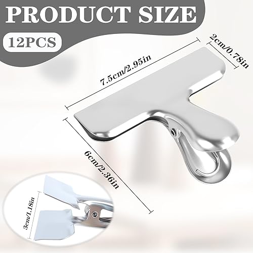 Muyohix Pince Sachet Alimentaire Inoxydable, 12PCS Fermeture Sachet Alimentaire Réutilisables 77 mm, Clips de Fermeture Métalliques Polyvalents pour Sacs, Étiquettes, Photos, Cuisine, Bureau - Nail Gallerys