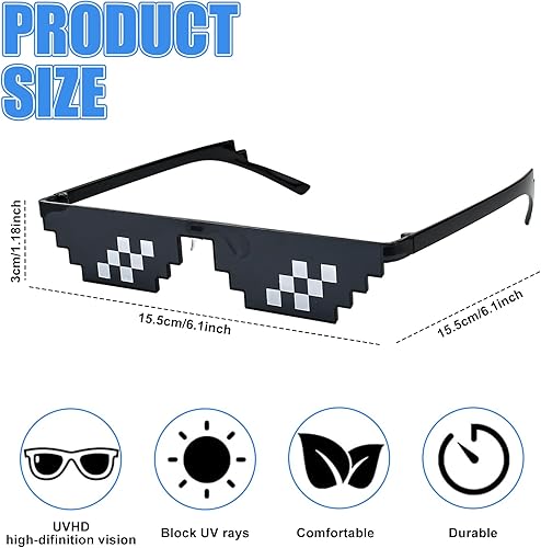 DTYGUIXE 2PCS Lunettes de Mosaïque Lunette Soleil Pixel Lunettes de Soleil Thug Life Lunettes de Mosaïque de Pixels Lunettes Cool Unisexes Lunettes de Soleil Pixel en Plastique pour Fête - Nail Gallerys