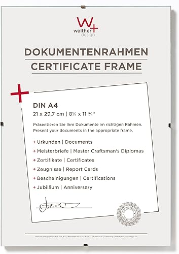 Walther Design Cadre photo verre transparent21 x 29,7 cm (DIN A4) Cadre pour documents Double Pack, Porte-photos sans cadre RB130KD - Nail Gallerys