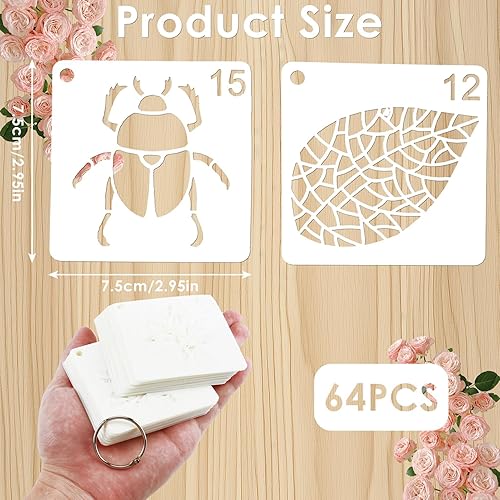 64 Pièces Pochoirs pour Peinture de 7,6 cm, Fleurs Thème Pochoir Peinture Murale Aerographe Réutilisable, Motifs de Fleurs, Plantes, Papillons et Oiseaux pour Décoration Murale et Projets DIY - Nail Gallerys