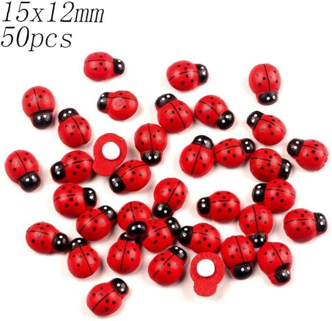 Générique 50pcs en Bois Coccinelle embellissements Artisanat Carte Bois Toppers Auto-adhésif coccinelles Dos Plat Autocollants pour Bricolage décoration - Nail Gallerys