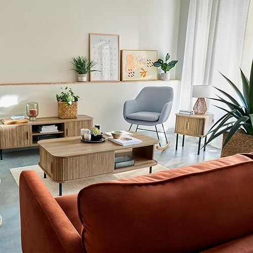 Atmosphera Créateur d'Intérieur - Table de Chevet Colva Effet Chêne - Table de Nuit 1 Case pour Chambre, Salon - 2 Portes Coulissantes - L40 x H53cm - Nail Gallerys