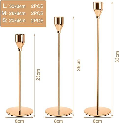 Amzeeniu Chandelier Bougeoir Dorés 6 Pcs,Chandelier de Mariage Différentes Tailles,23/28/33cm Candélabre pour Bougies de 2.2 cm de Diamètre Bougeoirs Haut Décoratifs Decoration Table pour la Maison - Nail Gallerys