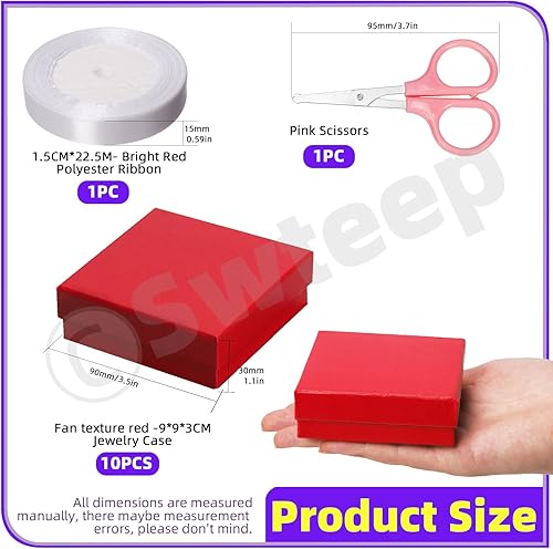 Swpeet Gift 12 pièces rouge 3,5 × 3,5 × 1 pouces boîte - cadeau de bijoux en carton avec ciseaux et ruban de polyester, collier boucles d'oreilles boîte de bracelet bijoux affichage boîte - cadeau - Nail Gallerys