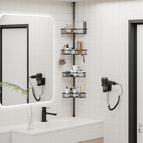 HouseUp Etagere Douche, Etagere Telescopique Douche sans Percage, Tablette d'angle Réglable en Hauteur avec 4 Paniers, Salle de Bain, Cuisine (Noir) - Nail Gallerys